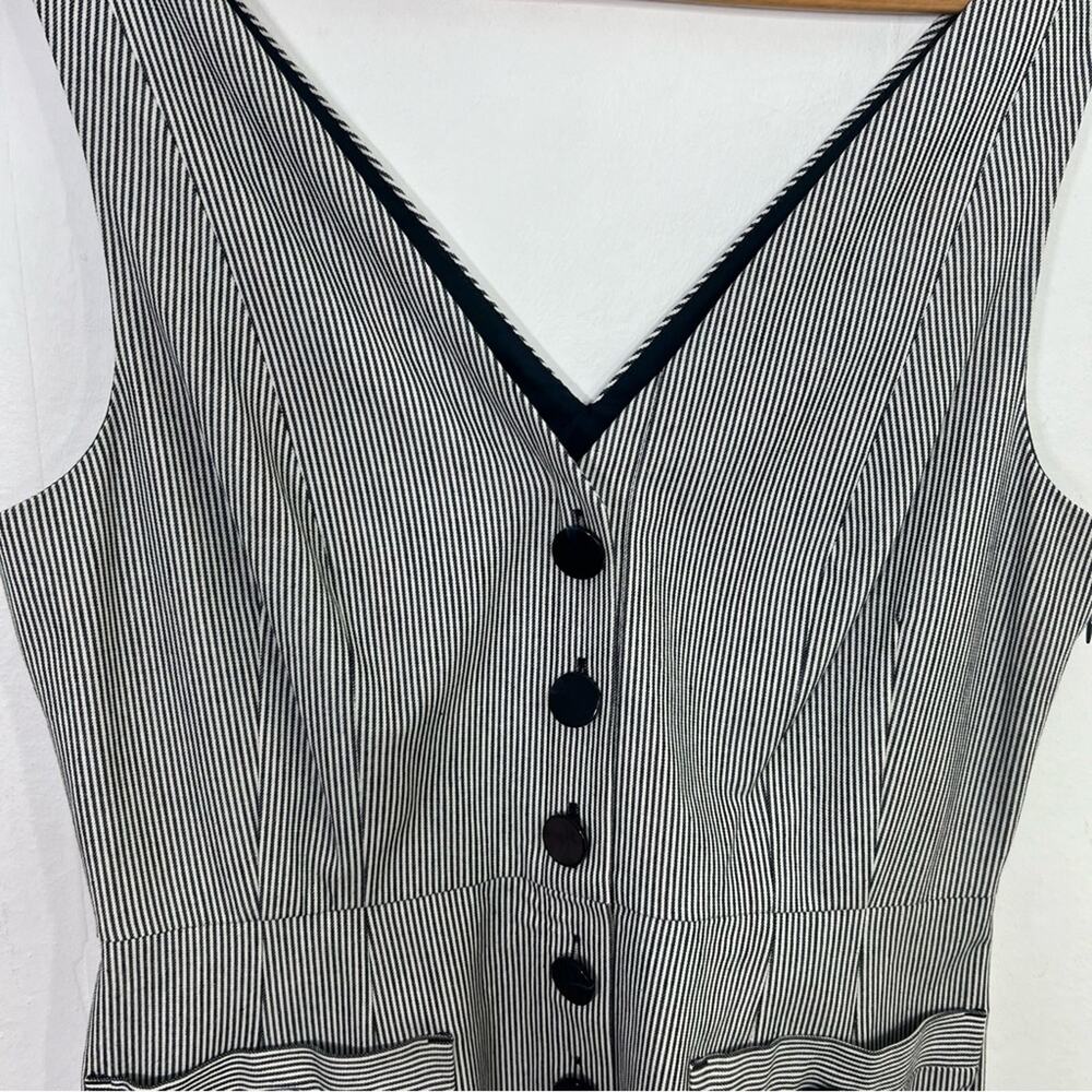 LK Bennett Black and White Striped Button-Front Pinafore Dress - Picture 7 of 16